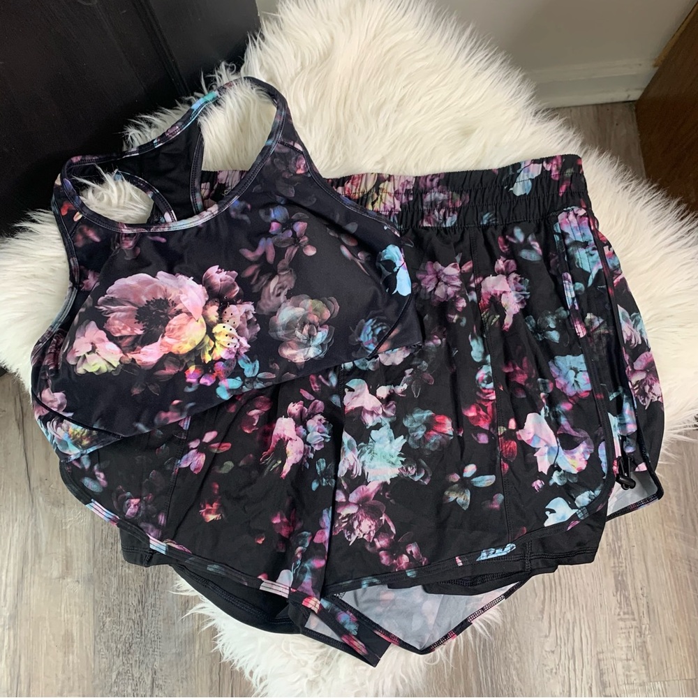 Avia Floral Print Sports Bra and Shorts Set